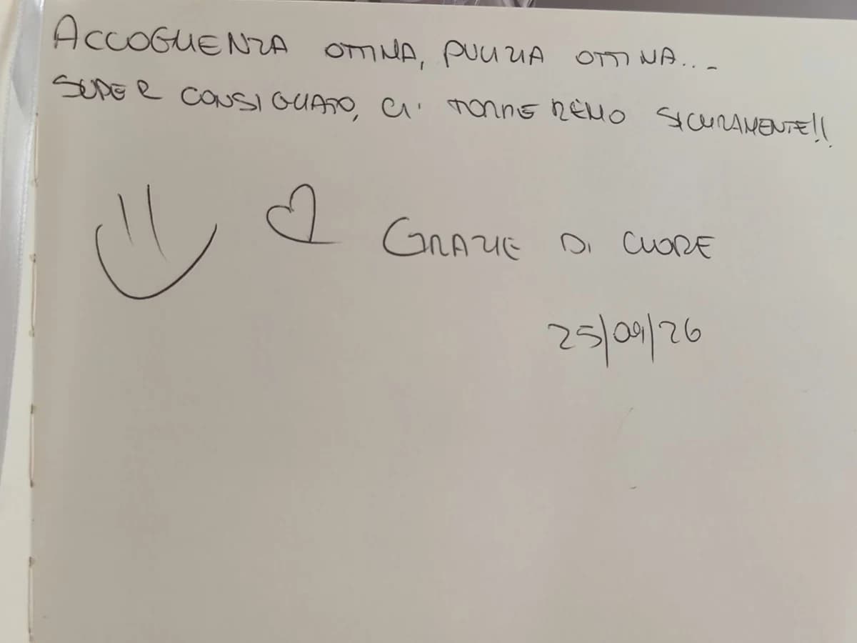 Messaggio manoscritto di Ospiti del B&B