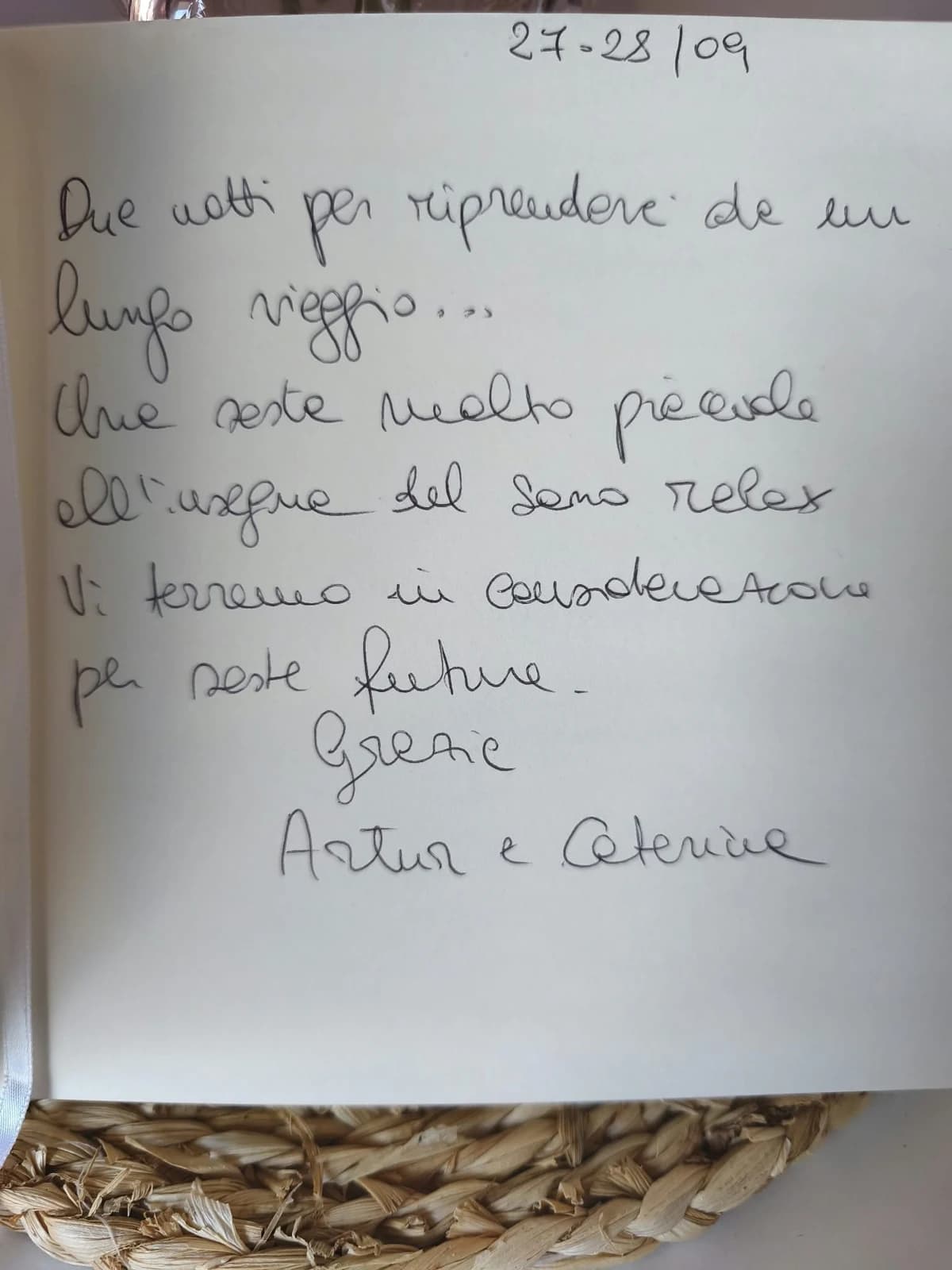 Messaggio manoscritto di Artur e Caterina